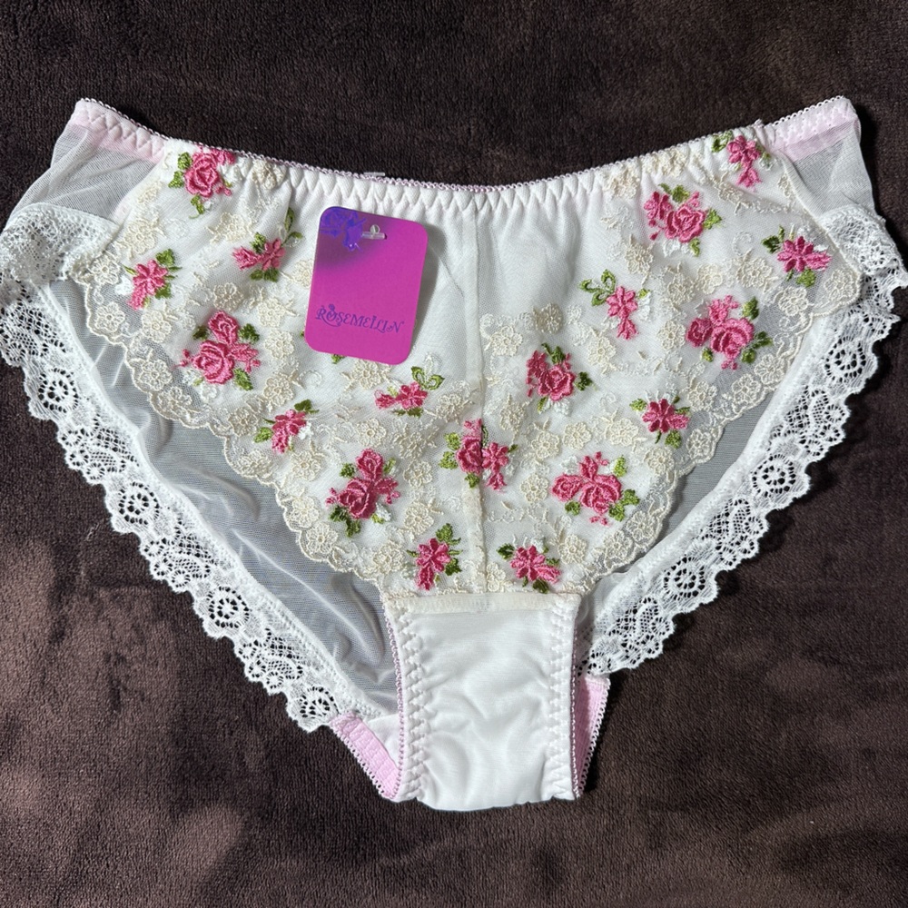 Rose 🌹 embroidered sheer lolita white panties